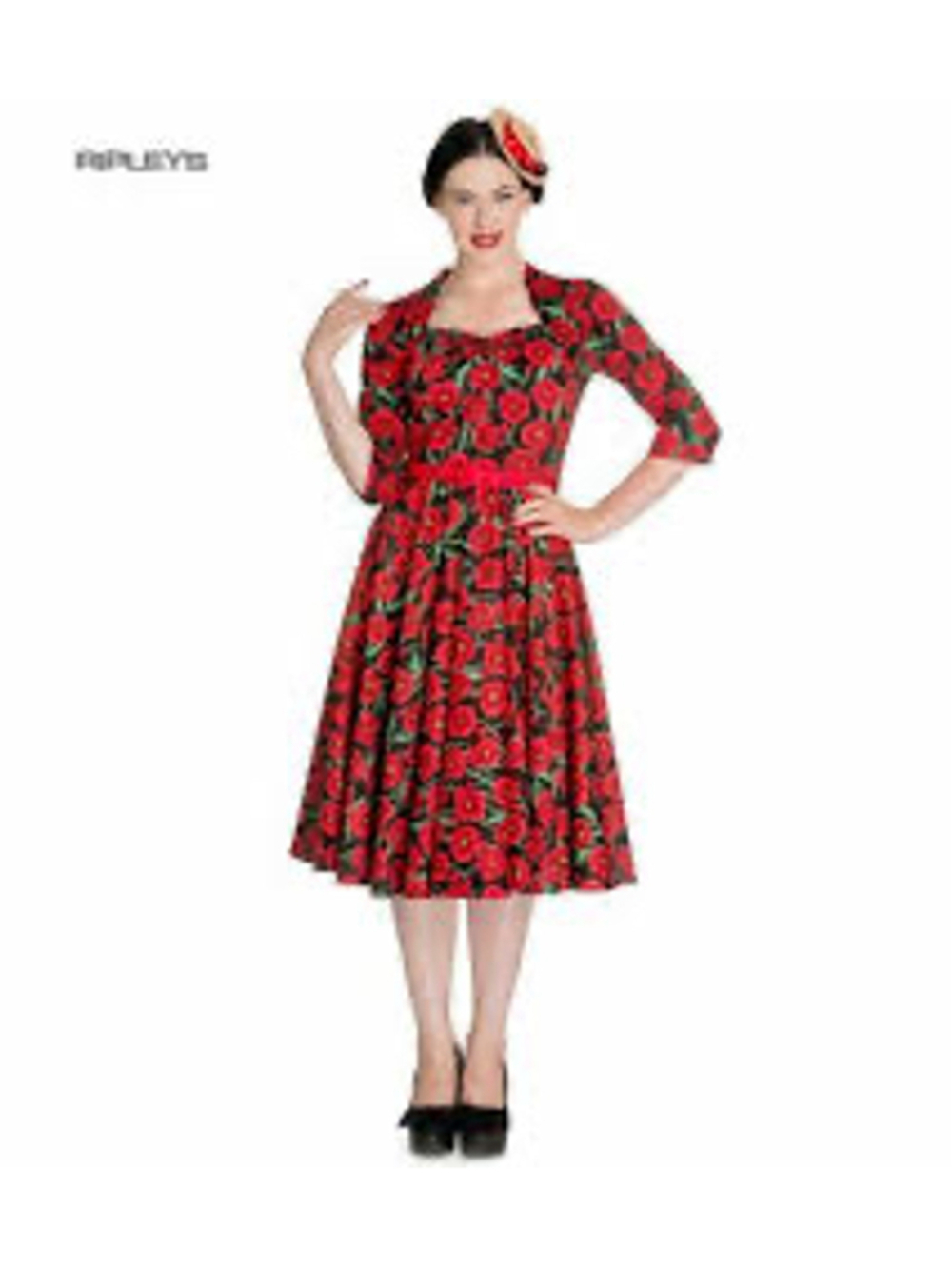 Hell Bunny Vixen Red Poppy Floral Rockabilly Swing Dress Vintage Pin Up Size XS